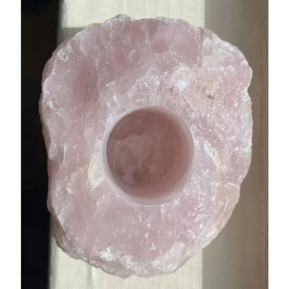 Large Natural Rose Quartz Crystal Candle Holder Tea Light Holder Made in Brazil